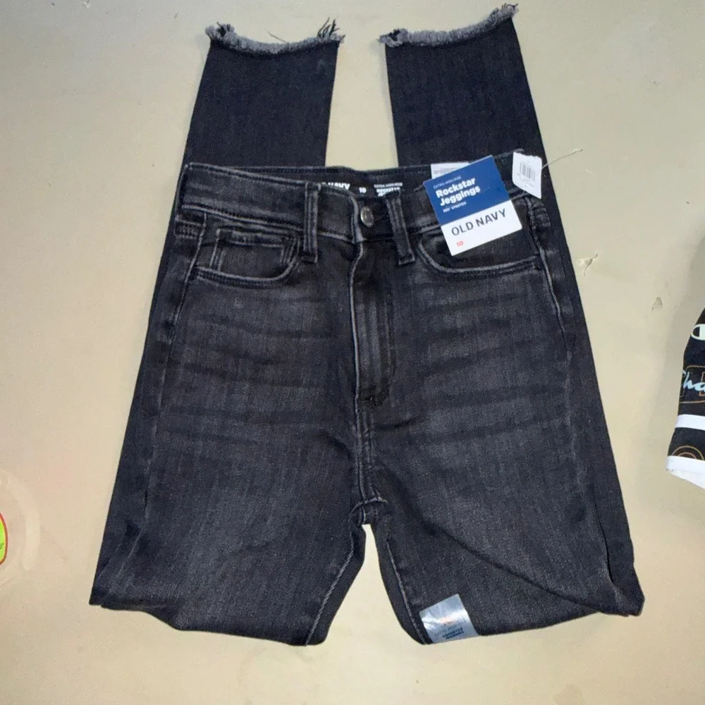 Old Navy Rockstar Jeggings Size 10 Black Extra High‎ Rise Distressed Frayed Hem